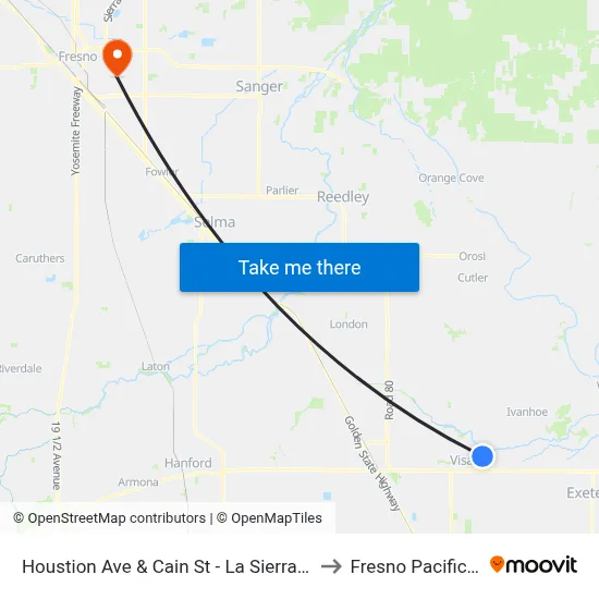 Houstion Ave & Cain St - La Sierra Continuation School to Fresno Pacific University map