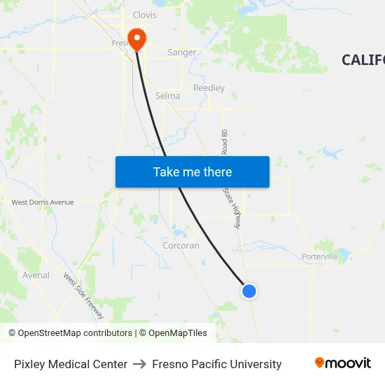 Pixley Medical Center to Fresno Pacific University map