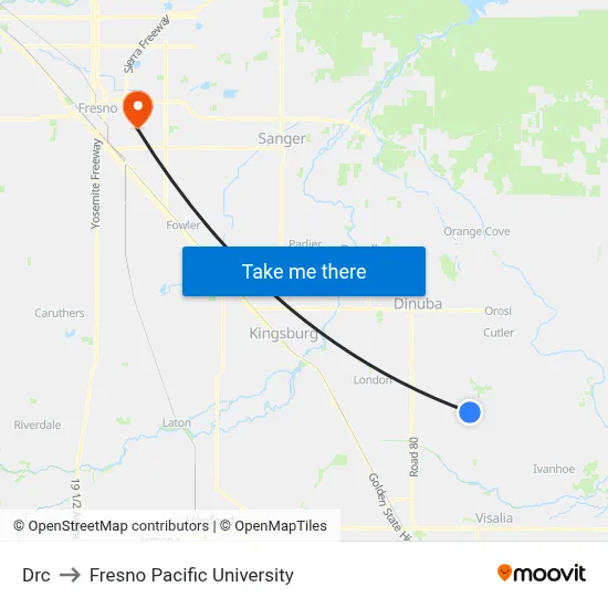 Drc to Fresno Pacific University map