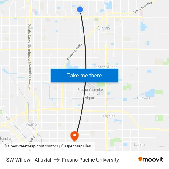 SW Willow - Alluvial to Fresno Pacific University map