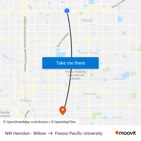 NW Herndon - Willow to Fresno Pacific University map
