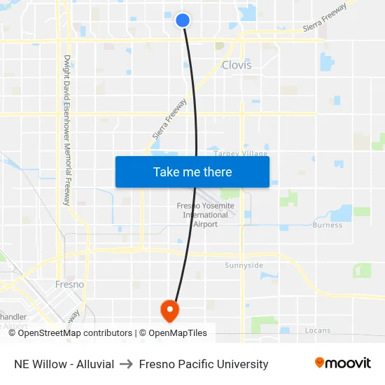 NE Willow - Alluvial to Fresno Pacific University map