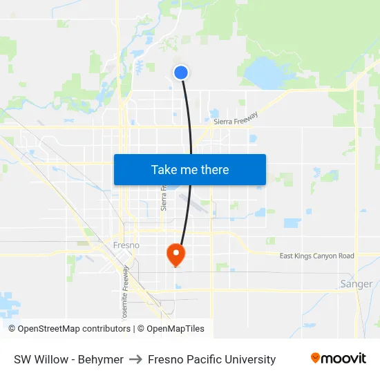 SW Willow - Behymer to Fresno Pacific University map