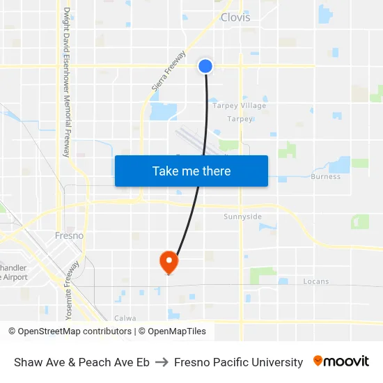 Shaw Ave & Peach Ave Eb to Fresno Pacific University map