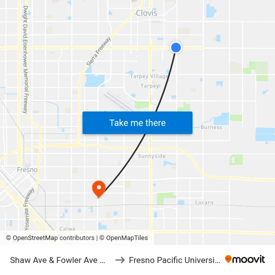Shaw Ave & Fowler Ave Wb to Fresno Pacific University map