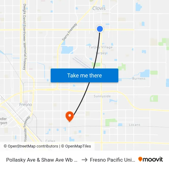 Pollasky Ave & Shaw Ave Wb (Transfer) to Fresno Pacific University map