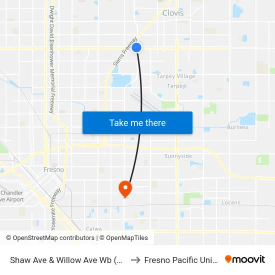 Shaw Ave & Willow Ave Wb (Transfer) to Fresno Pacific University map
