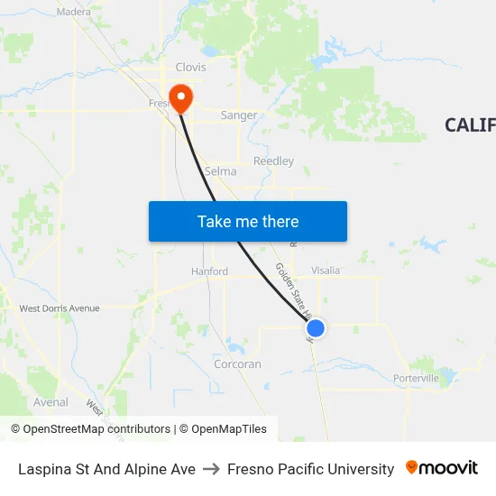 Laspina St And Alpine Ave to Fresno Pacific University map