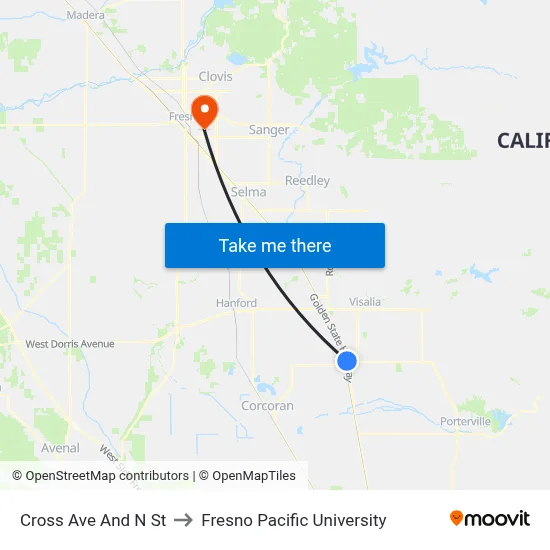Cross Ave And N St to Fresno Pacific University map