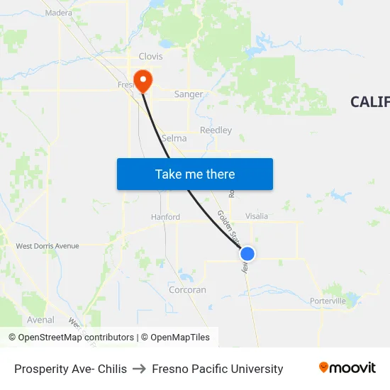 Prosperity Ave- Chilis to Fresno Pacific University map