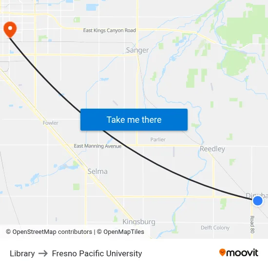 Library to Fresno Pacific University map