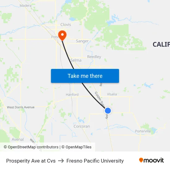 Prosperity Ave at Cvs to Fresno Pacific University map