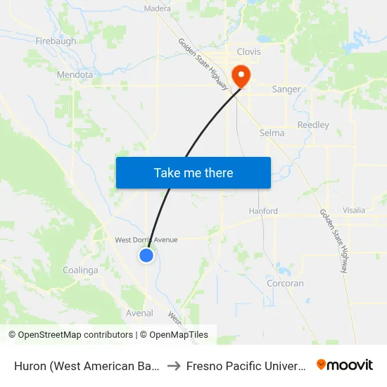 Huron (West American Bank) to Fresno Pacific University map