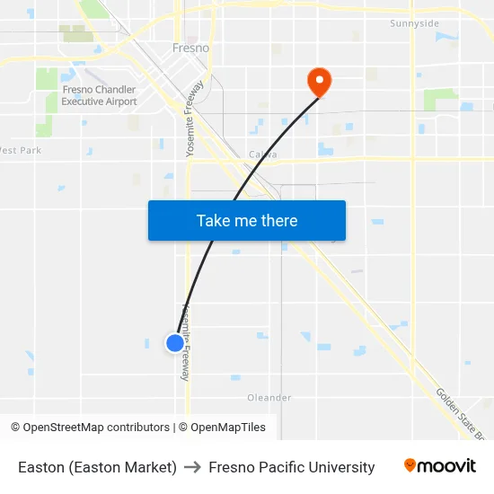 Easton (Easton Market) to Fresno Pacific University map