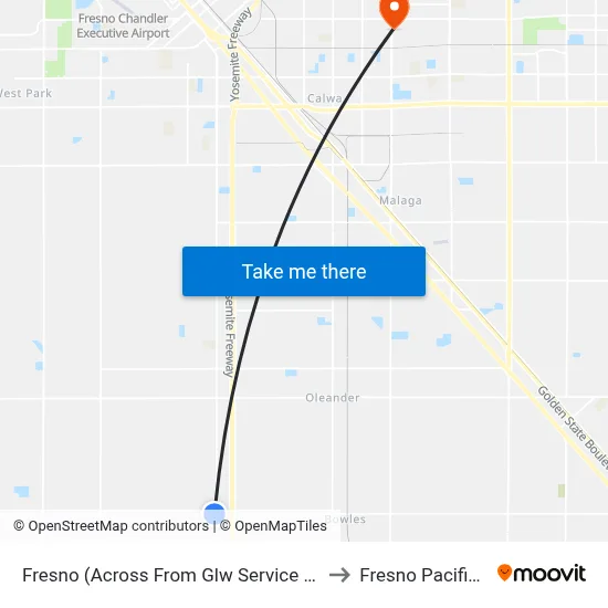 Fresno (Across From Glw Service Auto And Truck Repair) to Fresno Pacific University map