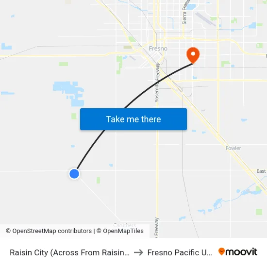 Raisin City (Across From Raisin City Market) to Fresno Pacific University map