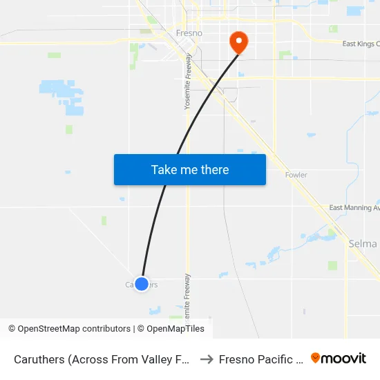 Caruthers (Across From Valley Foods Supermarket) to Fresno Pacific University map