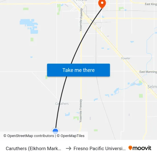Caruthers (Elkhorn Market) to Fresno Pacific University map