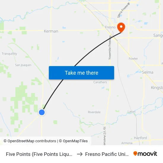 Five Points (Five Points Liquor Store) to Fresno Pacific University map