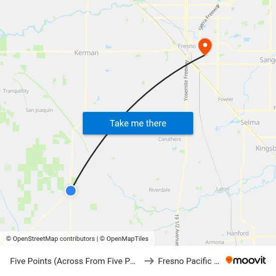 Five Points (Across From Five Points Liquor Store) to Fresno Pacific University map