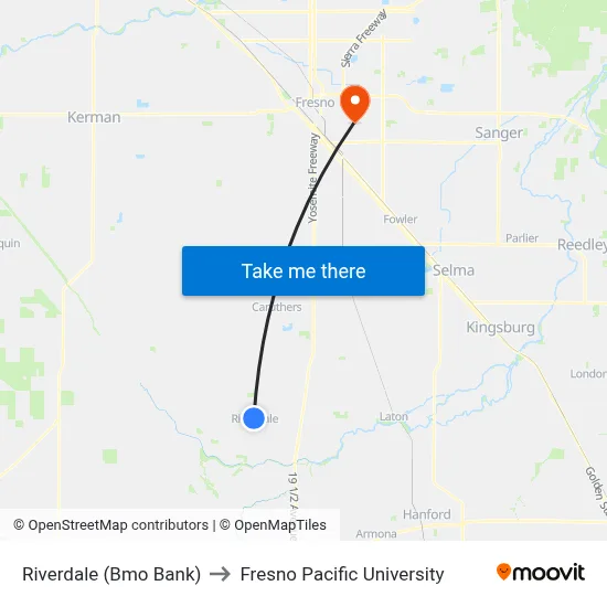 Riverdale (Bmo Bank) to Fresno Pacific University map
