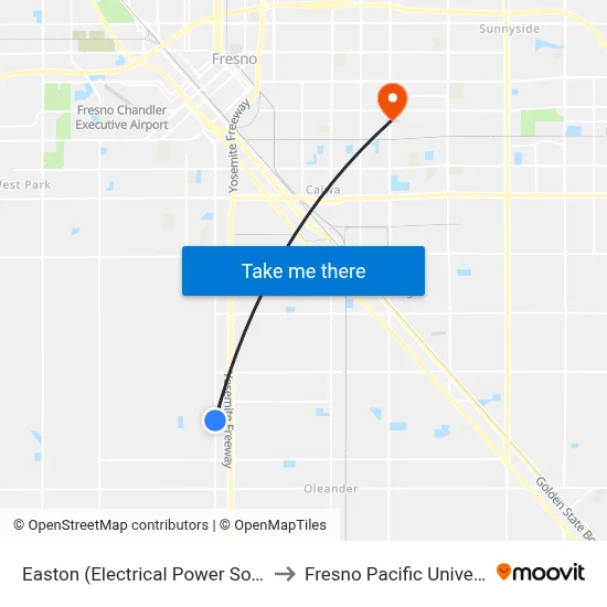Easton (Electrical Power Source) to Fresno Pacific University map