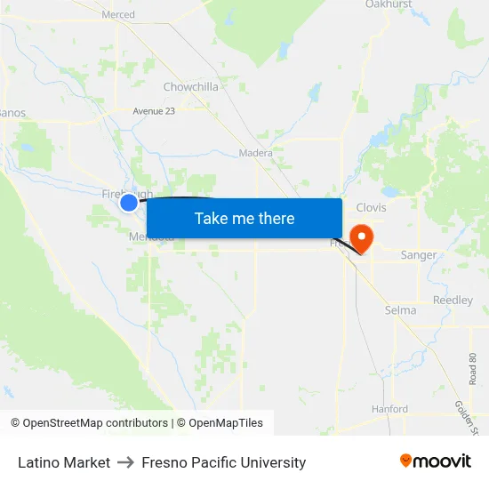 Latino Market to Fresno Pacific University map