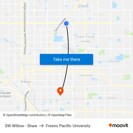 SW Willow - Shaw to Fresno Pacific University map
