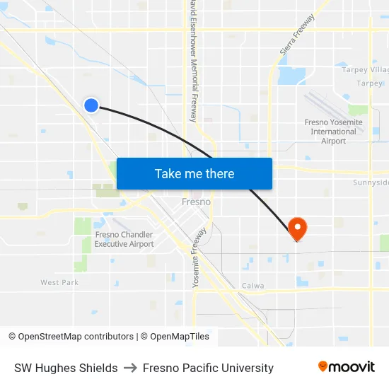 SW Hughes  Shields to Fresno Pacific University map