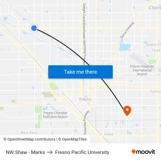 NW Shaw - Marks to Fresno Pacific University map