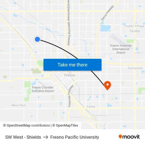 SW West - Shields to Fresno Pacific University map