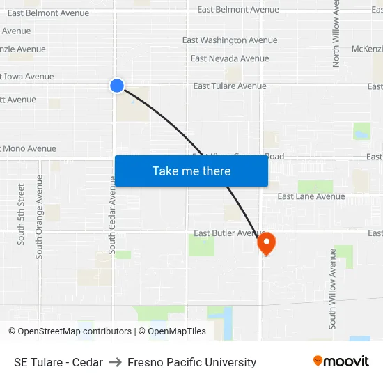SE Tulare - Cedar to Fresno Pacific University map
