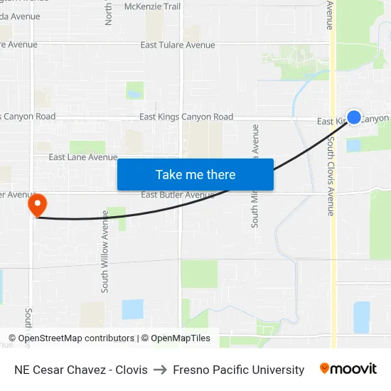 NE Cesar Chavez - Clovis to Fresno Pacific University map