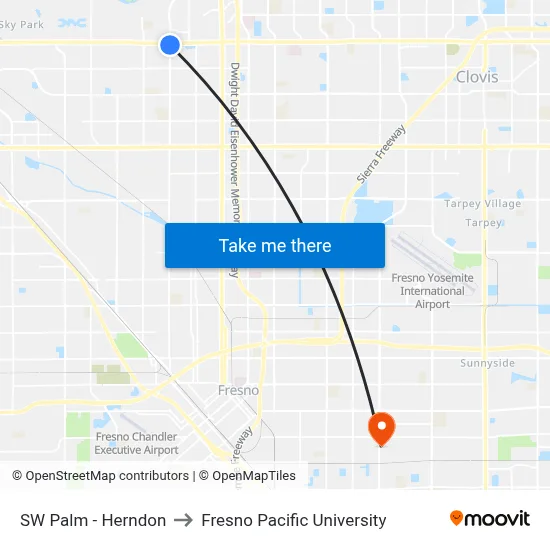 SW Palm - Herndon to Fresno Pacific University map