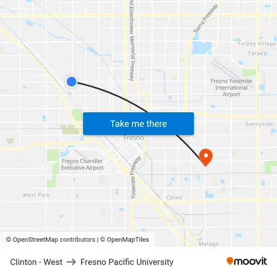 Clinton - West to Fresno Pacific University map