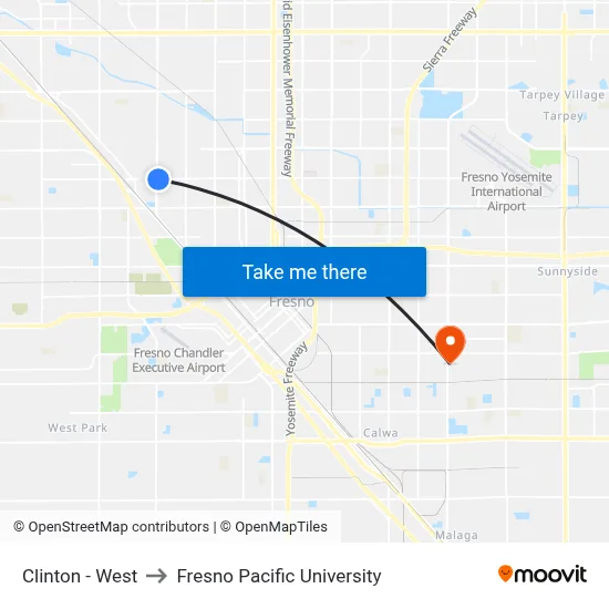 Clinton - West to Fresno Pacific University map
