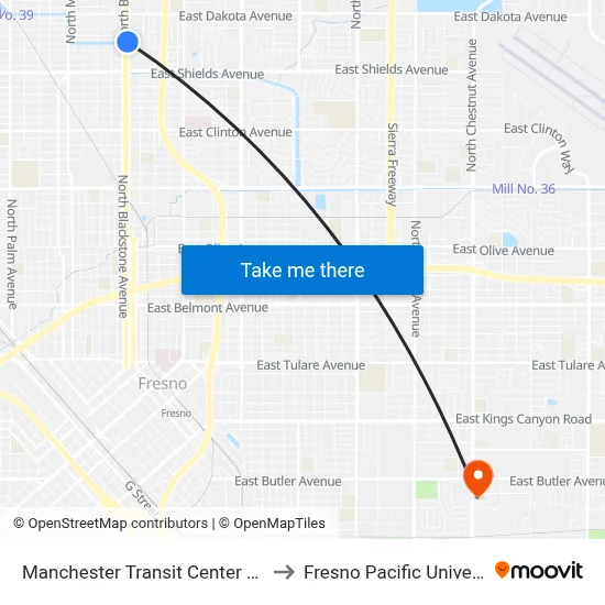 Manchester Transit Center Eb 41 to Fresno Pacific University map