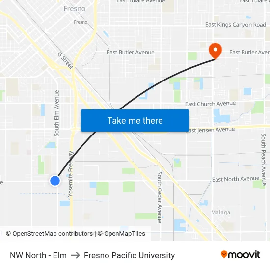 NW North - Elm to Fresno Pacific University map