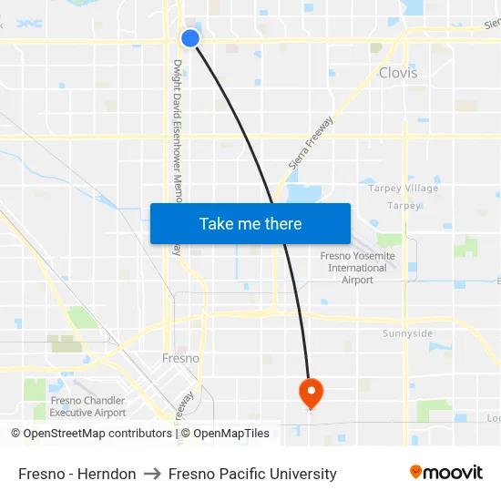Fresno - Herndon to Fresno Pacific University map