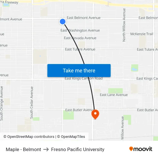 Maple - Belmont to Fresno Pacific University map