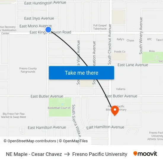 NE Maple - Cesar Chavez to Fresno Pacific University map