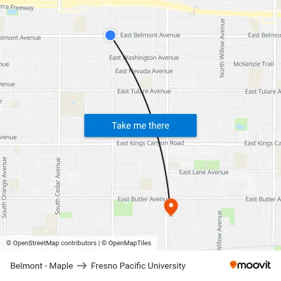 Belmont - Maple to Fresno Pacific University map