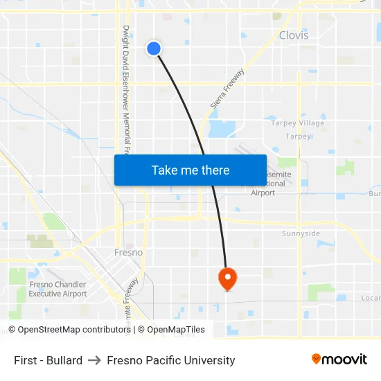 First - Bullard to Fresno Pacific University map
