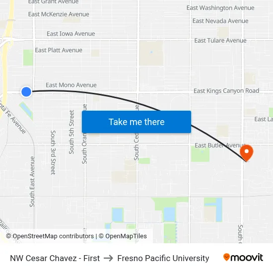 NW Cesar Chavez - First to Fresno Pacific University map