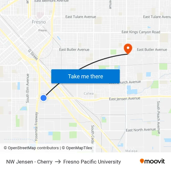 NW Jensen - Cherry to Fresno Pacific University map