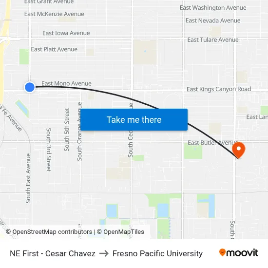 NE First - Cesar Chavez to Fresno Pacific University map