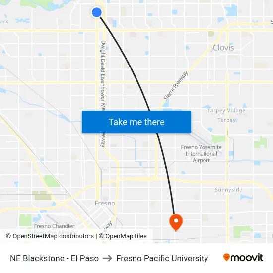 NE Blackstone - El Paso to Fresno Pacific University map