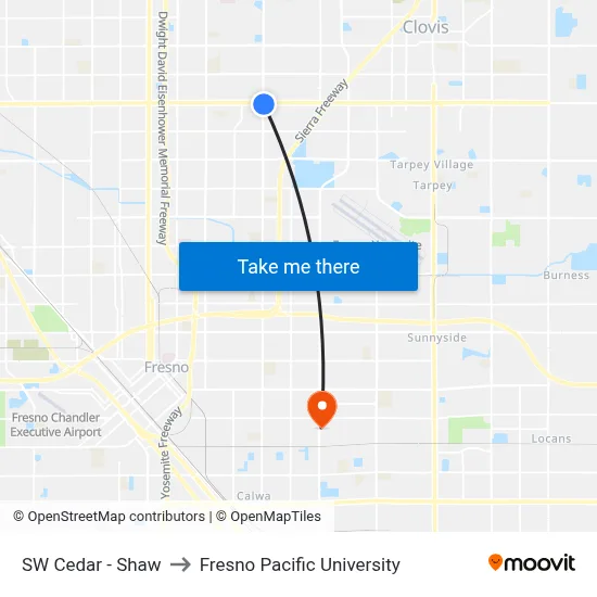 SW Cedar - Shaw to Fresno Pacific University map