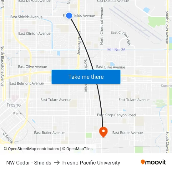 NW Cedar - Shields to Fresno Pacific University map