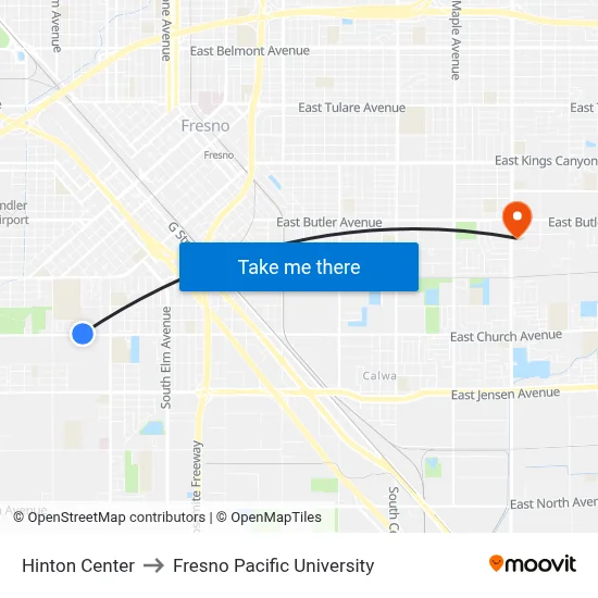 Hinton Center to Fresno Pacific University map